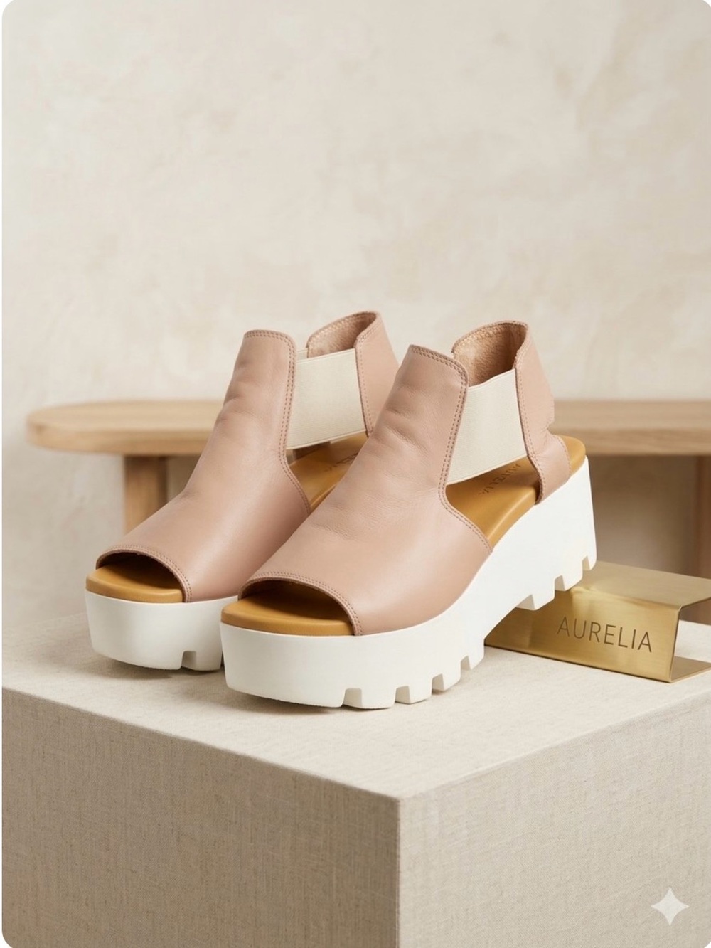 Piampini Vera Pale Blush Pink Platform Peep-Toe Sandal - Size 39 Euro